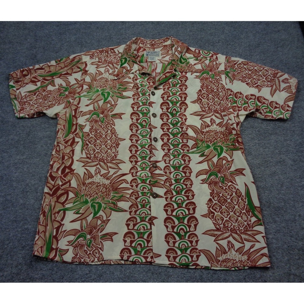 VTG AVANTI Hawaiian Silk Shirt Mens M All Over Print Loop Collar Button Up